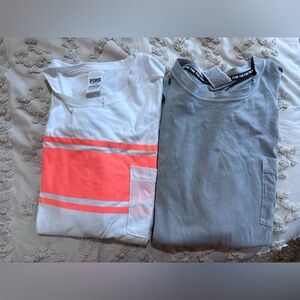 Victoria's Secret PINK White and Orange Striped Long Sleeve Shirts